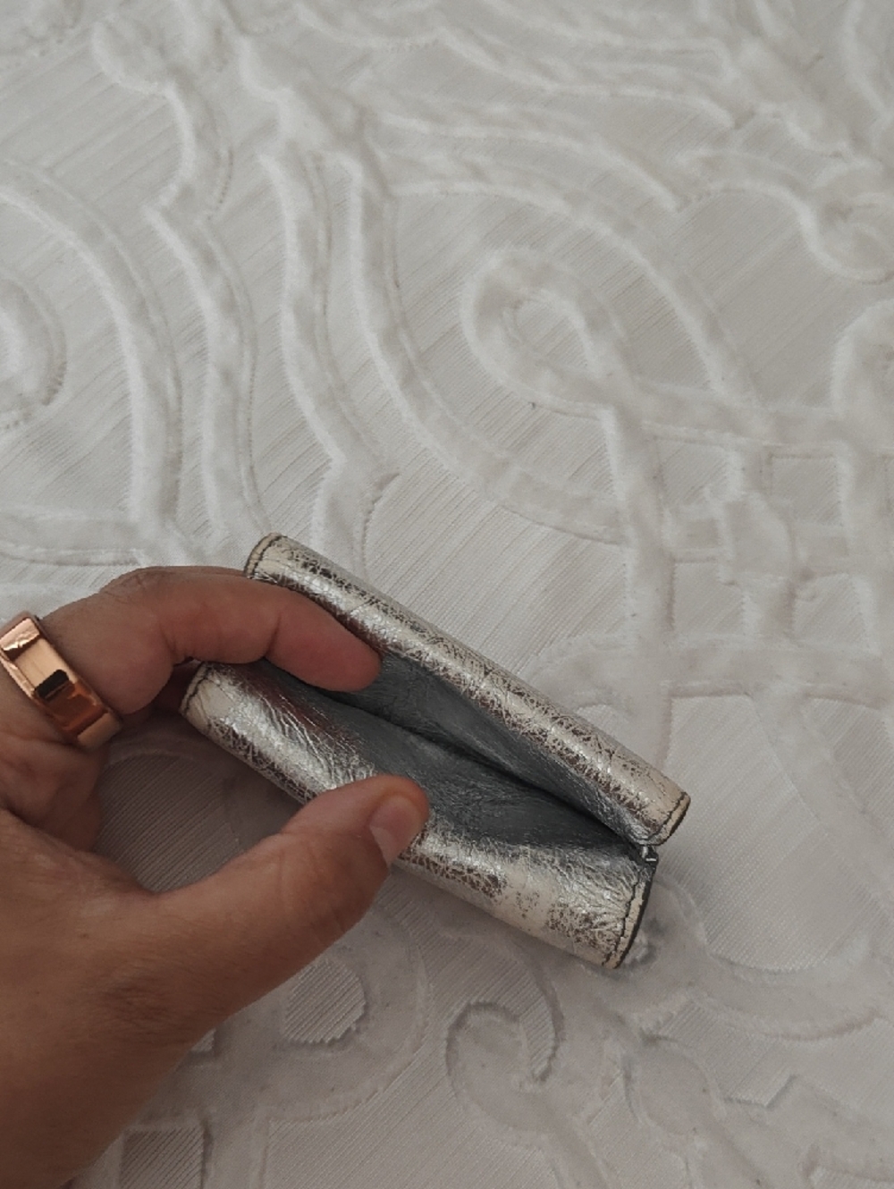 Vintage Balenciaga Metallic Silver Crinkled Leather Card Case - Picture 5 of 9